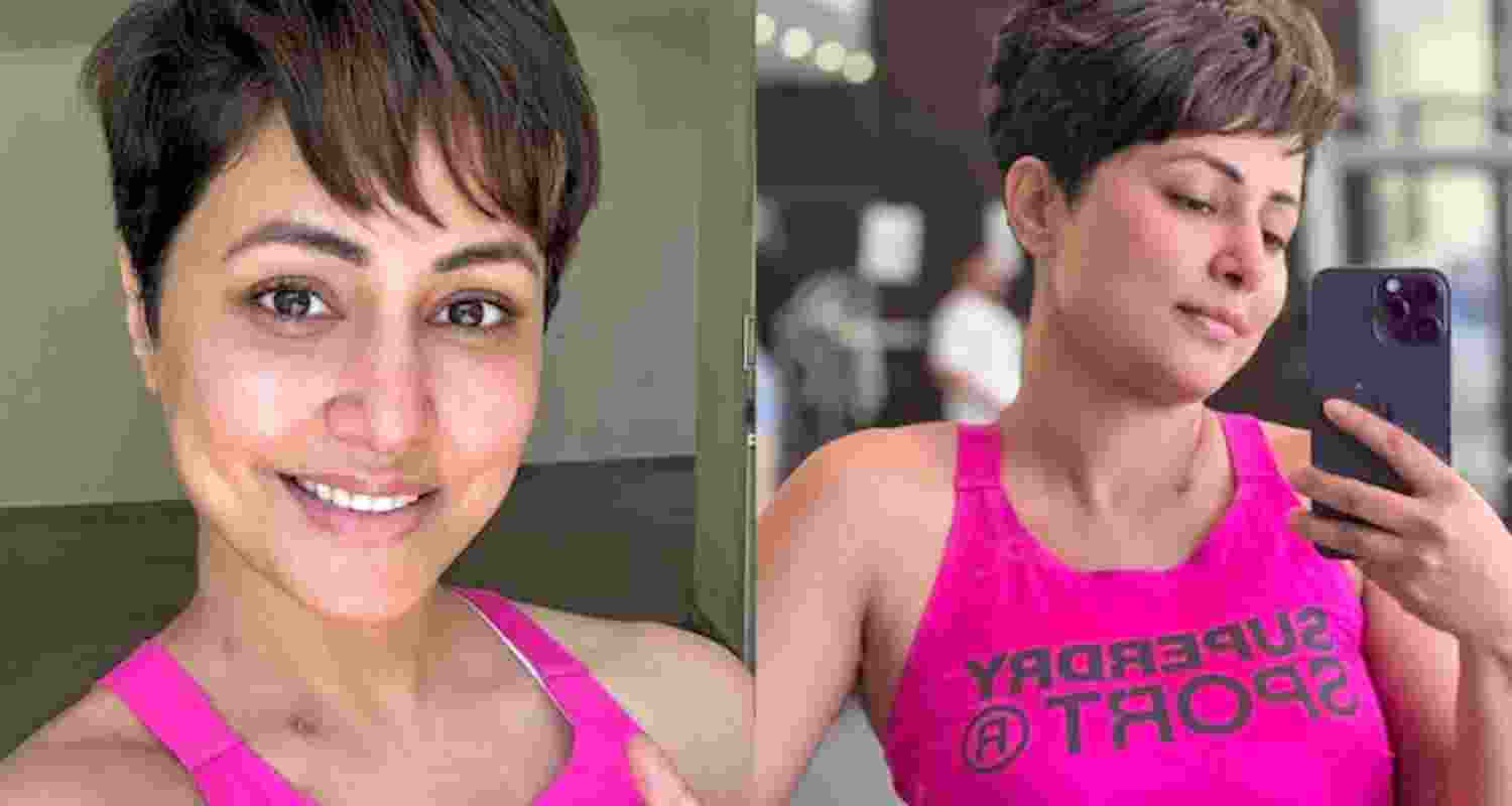 Hina Khan posed for a selfie after chopping off her hair post her cancer diagnosis. Hina Khan posed for a selfie after chopping off her hair post her cancer diagnosis.