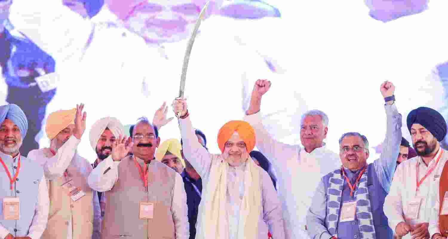 Home Minister Amit Shah along with other party leaders during the BJP’s ‘Badlav’ rally in Moga. Home Minister Amit Shah along with other party leaders during the BJP’s ‘Badlav’ rally in Moga.