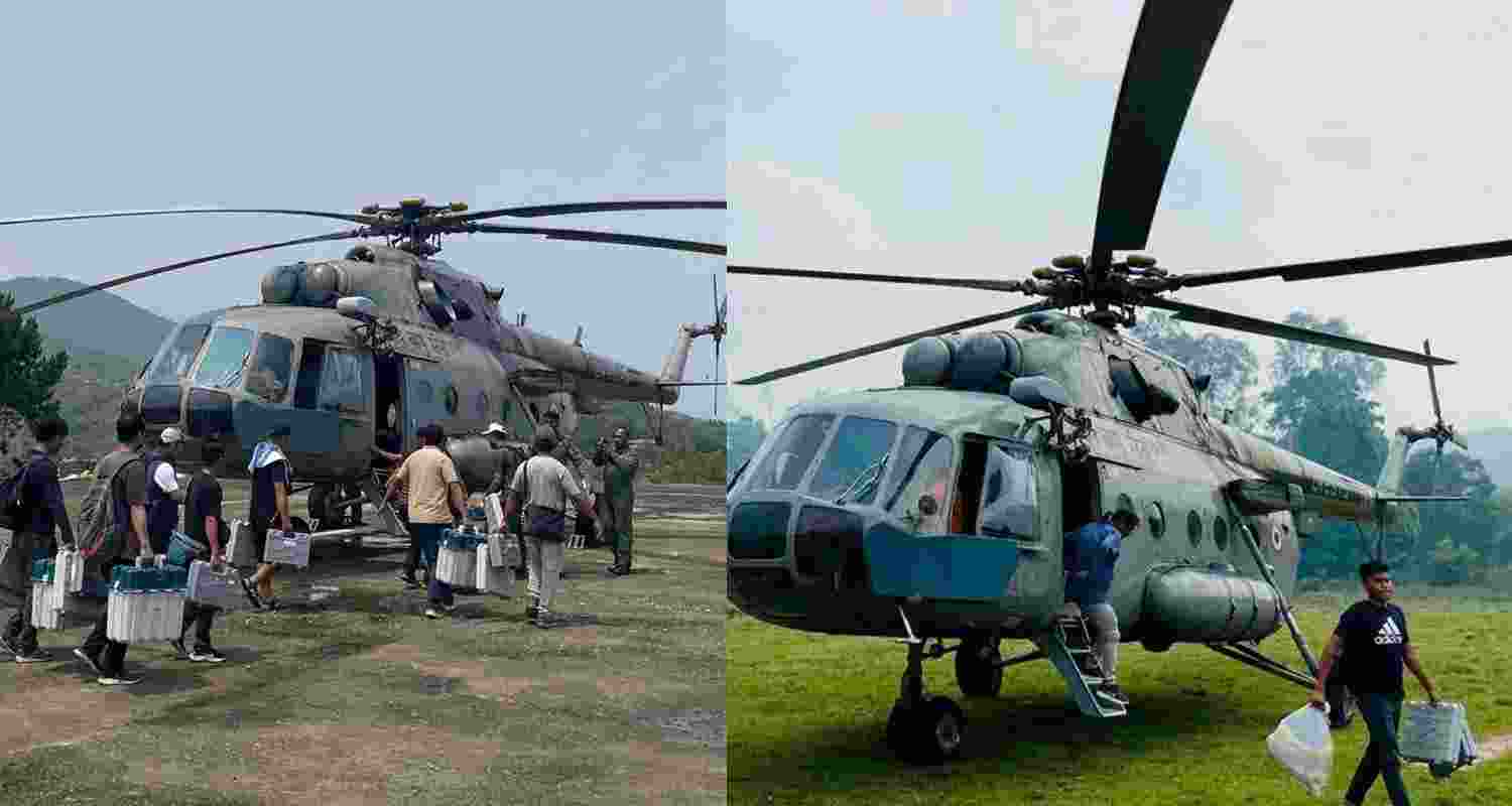 IAF helicopters transport polling parties during General Elections 2024. IAF helicopters transport polling parties during General Elections 2024.