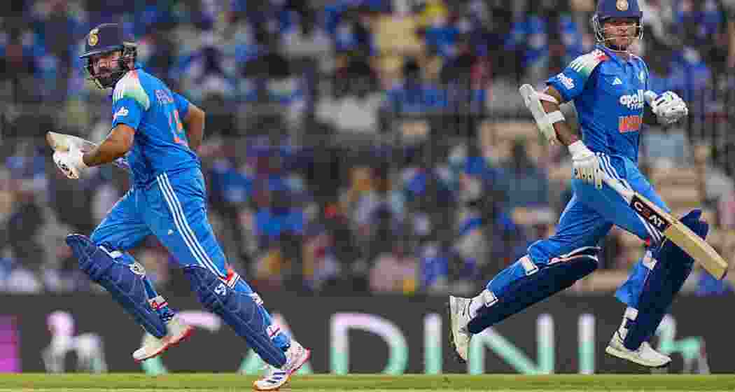 India's Yashasvi Jaiswal, right, and Rohit Sharma run between the wickets during the third ODI cricket match between India and Afghanistan, in Chennai, Tamil Nadu, on Saturday. India's Yashasvi Jaiswal, right, and Rohit Sharma run between the wickets during the third ODI cricket match between India and Afghanistan, in Chennai, Tamil Nadu, on Saturday.