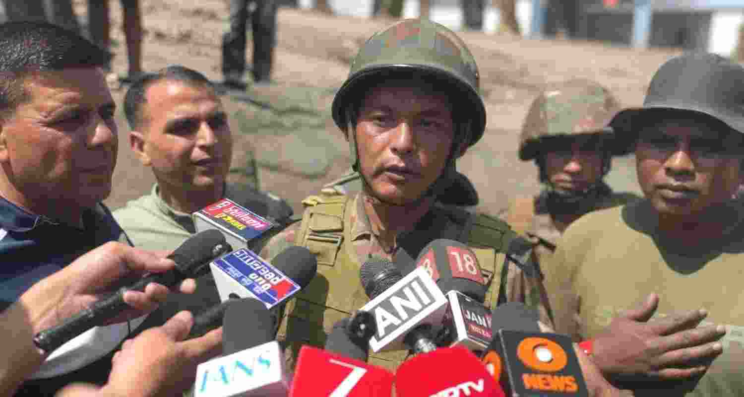 Indian Army’s 87 Mountain Brigade spokesperson speaking to mediapersons. Indian Army’s 87 Mountain Brigade spokesperson speaking to mediapersons.