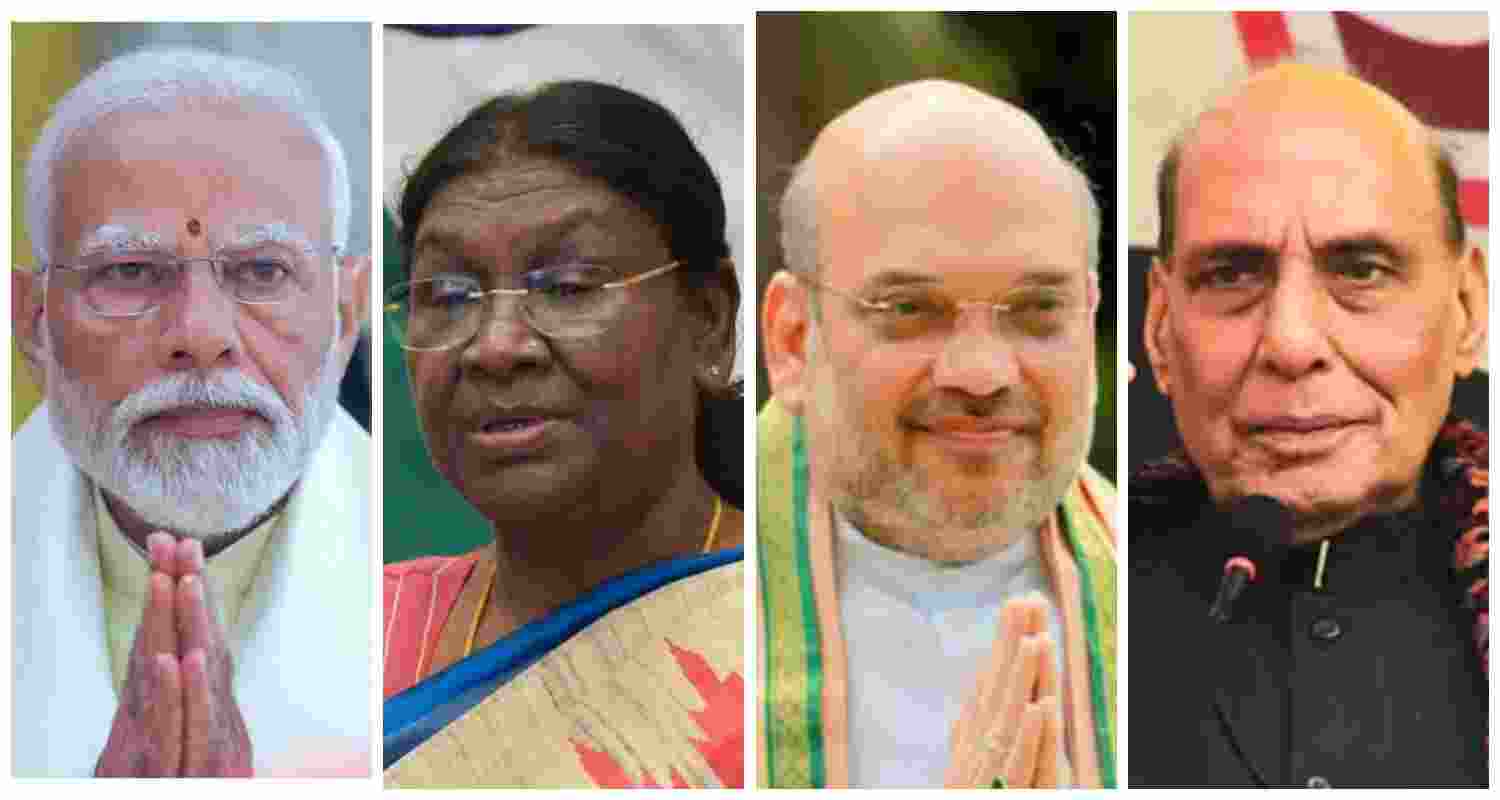 Prime Minister Narendra Modi, President Droupadi Murmu, Union Home Minister Amit Shah, and Defence Minister Rajnath Singh. File photos. Prime Minister Narendra Modi, President Droupadi Murmu, Union Home Minister Amit Shah, and Defence Minister Rajnath Singh. File photos.