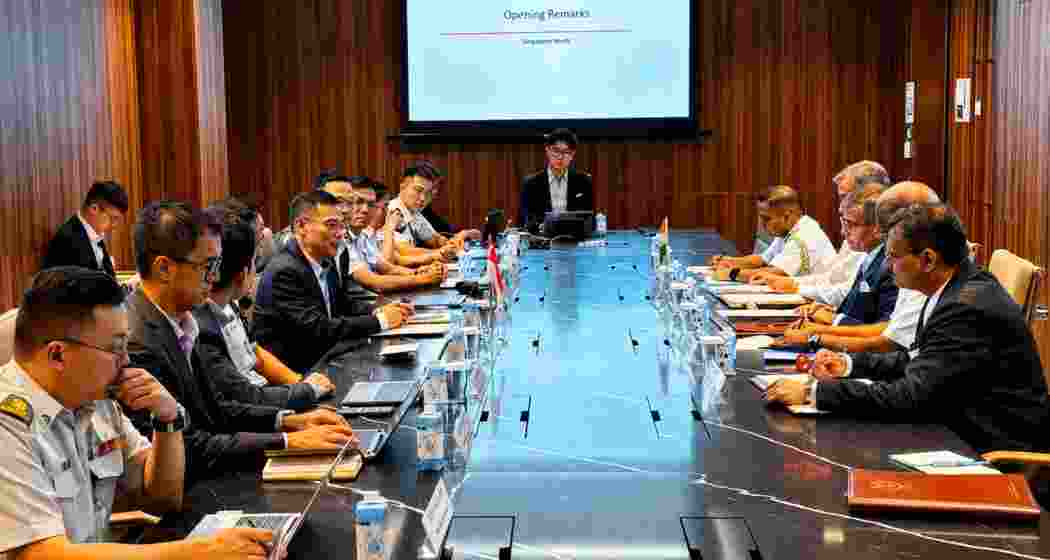 The Indian delegation led by Defence Secretary Rajesh Kumar Singh and the Singapore delegation led by Singapore Permanent Secretary (Defence) Joseph Leong during the 16th India-Singapore Defence Policy Dialogue in Singapore on Thursday. The Indian delegation led by Defence Secretary Rajesh Kumar Singh and the Singapore delegation led by Singapore Permanent Secretary (Defence) Joseph Leong during the 16th India-Singapore Defence Policy Dialogue in Singapore on Thursday.