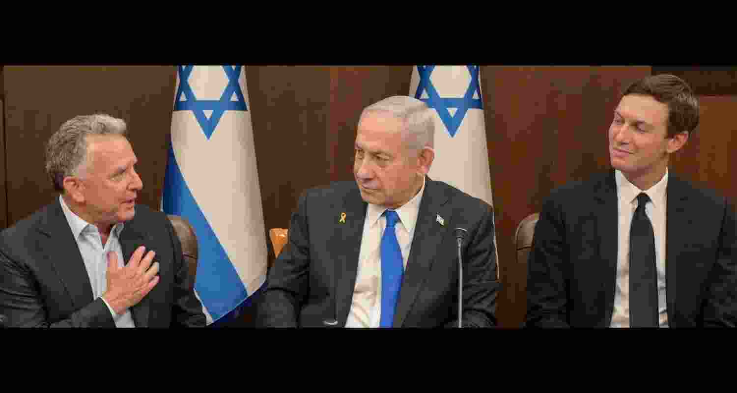 Israeli Prime Minister Benjamin Netanyahu (centre) meeting with US President Donald Trump’s special envoy for the Middle East, Steve Witkoff (left) and the president’s son-in-law, Jared Kushner (right), in Jerusalem. Israeli Prime Minister Benjamin Netanyahu (centre) meeting with US President Donald Trump’s special envoy for the Middle East, Steve Witkoff (left) and the president’s son-in-law, Jared Kushner (right), in Jerusalem.