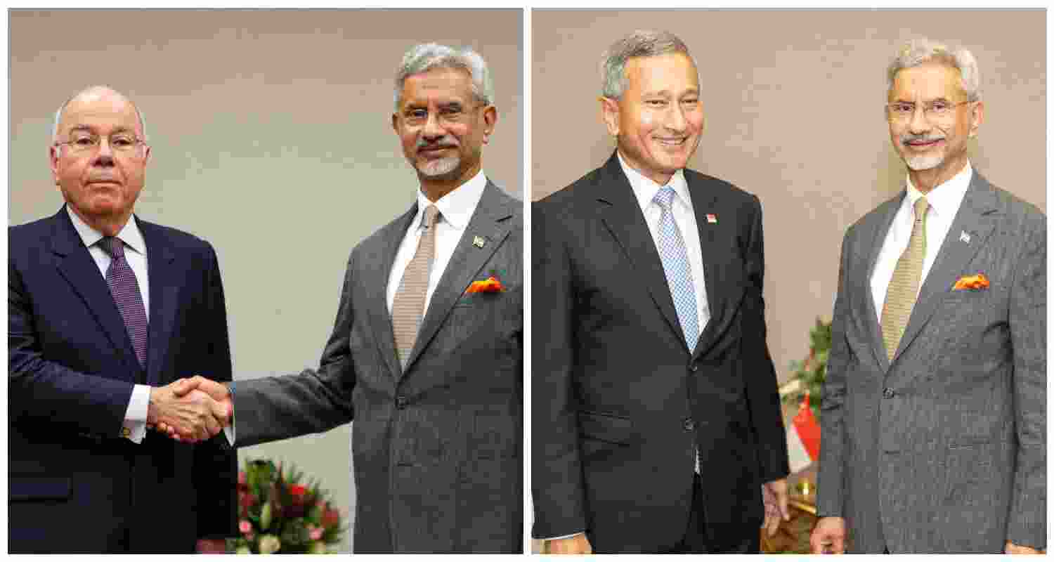 External Affairs Minister S. Jaishankar with Brazil's Foreign Minister Mauro Vieira (L) and Singapore's Foreign Minister Vivian Balakrishnan (R) during the G20 Foreign Ministers' Meeting in Johannesburg. (Image: X/@DrSJaishankar). External Affairs Minister S. Jaishankar with Brazil's Foreign Minister Mauro Vieira (L) and Singapore's Foreign Minister Vivian Balakrishnan (R) during the G20 Foreign Ministers' Meeting in Johannesburg. (Image: X/@DrSJaishankar).