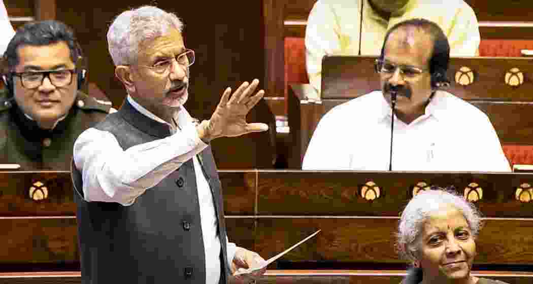 Union External Affairs Minister S Jaishankar speaks in the Rajya Sabha during the Monsoon session of Parliament, in New Delhi on Wednesday. Union External Affairs Minister S Jaishankar speaks in the Rajya Sabha during the Monsoon session of Parliament, in New Delhi on Wednesday.