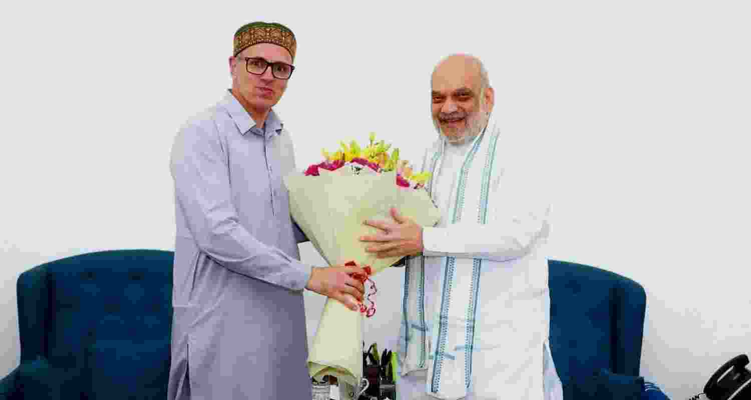 Jammu and Kashmir Chief Minister Omar Abdullah during his meeting with Union Home Minister Amit Shah in New Delhi on Monday. Jammu and Kashmir Chief Minister Omar Abdullah during his meeting with Union Home Minister Amit Shah in New Delhi on Monday.