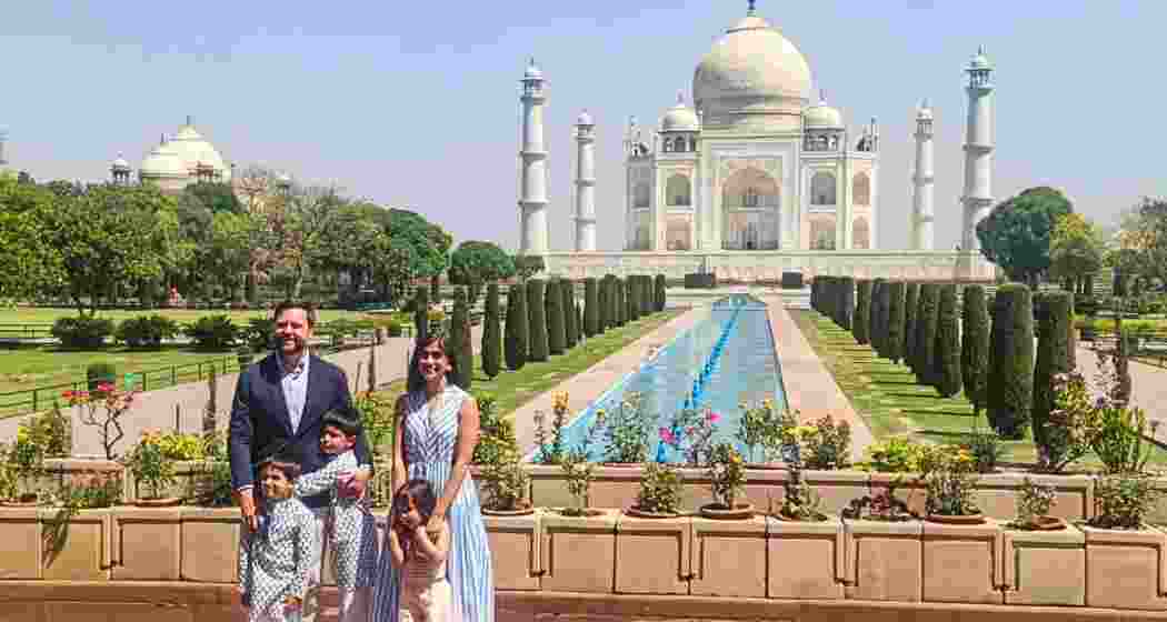 US Vice President JD Vance with wife Usha and their three children, sons Ewan and Vivek and daughter Mirabel, during a visit to the Taj Mahal, in Agra, Uttar Pradesh, Wednesday, April 23, 2025. US Vice President JD Vance with wife Usha and their three children, sons Ewan and Vivek and daughter Mirabel, during a visit to the Taj Mahal, in Agra, Uttar Pradesh, Wednesday, April 23, 2025.
