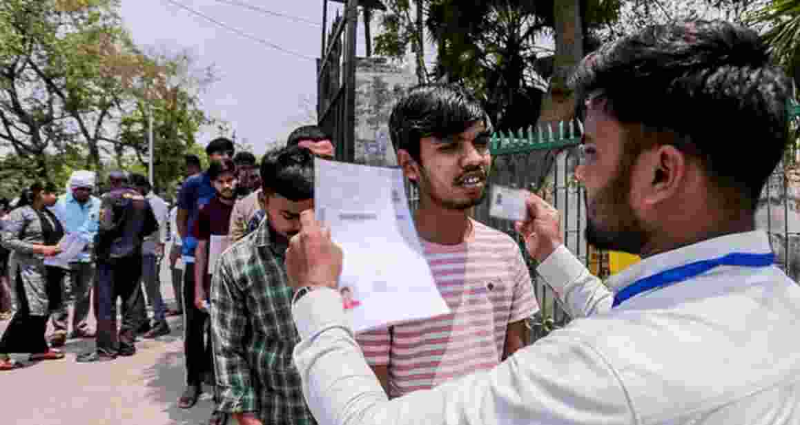 Aspirants undergo security check before appearing for the National Eligibility-cum-Entrance Test (NEET-UG) examination. Aspirants undergo security check before appearing for the National Eligibility-cum-Entrance Test (NEET-UG) examination.
