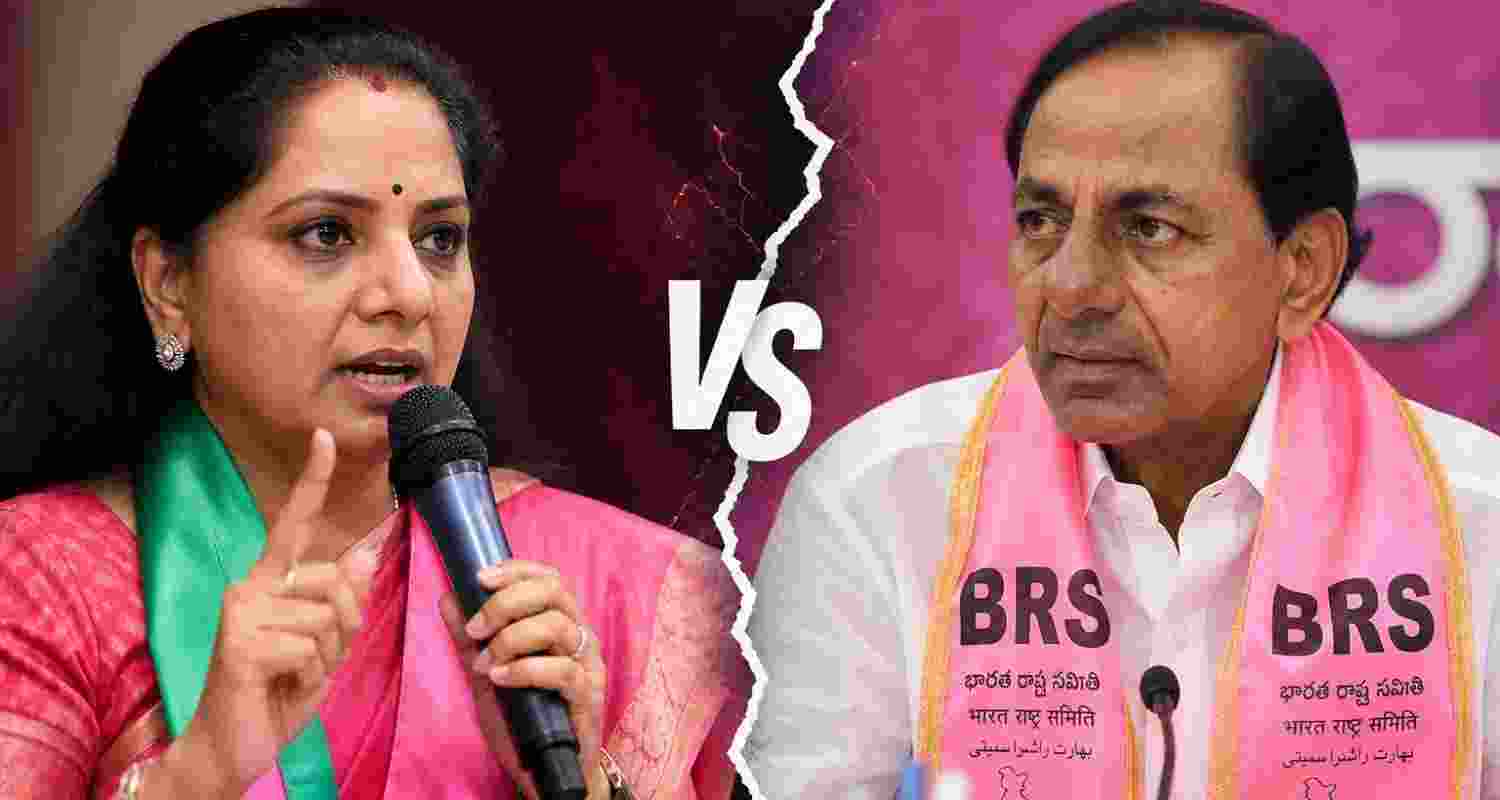 K Kavitha and Bharat Rashtra Samithi (BRS) supremo and former Telangana Chief Minister K. Chandrashekhar Rao. K Kavitha and Bharat Rashtra Samithi (BRS) supremo and former Telangana Chief Minister K. Chandrashekhar Rao.