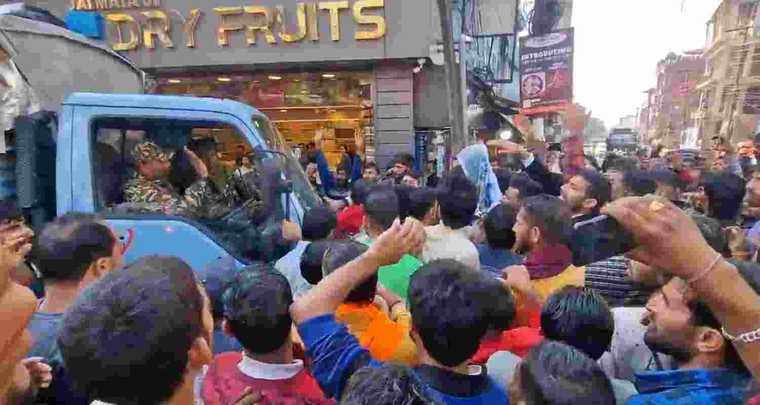 Protestors stop a CRPF vehicle in Katra, Jammu and Kashmir. Protestors stop a CRPF vehicle in Katra, Jammu and Kashmir.