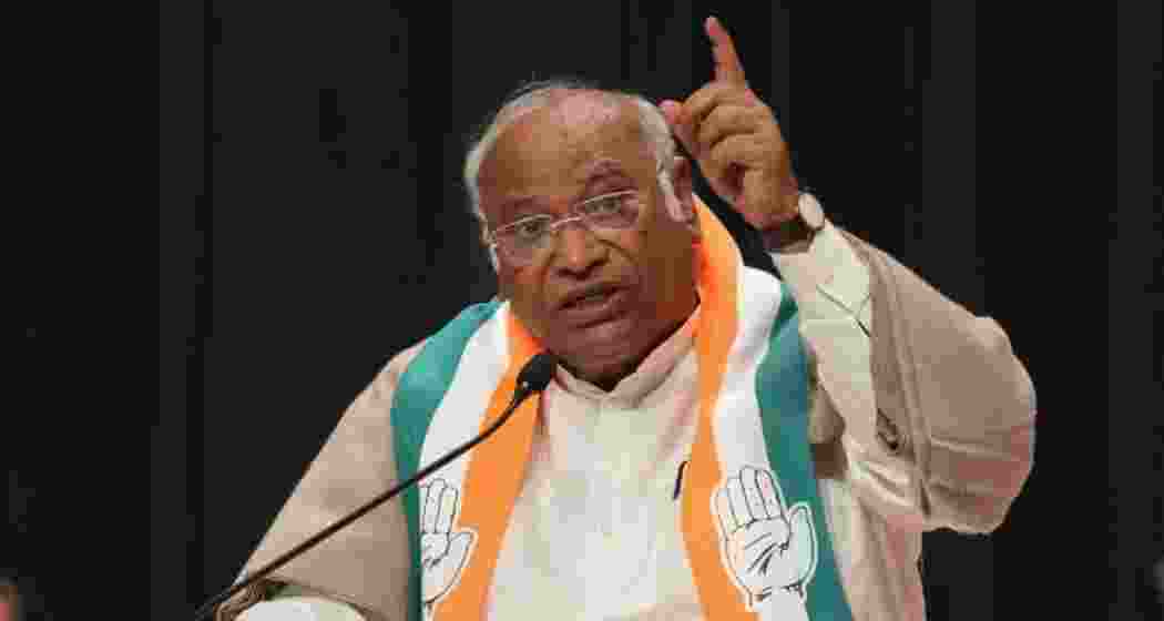 A file photo of Congress president Mallikarjun Kharge addressing a gathering. A file photo of Congress president Mallikarjun Kharge addressing a gathering.