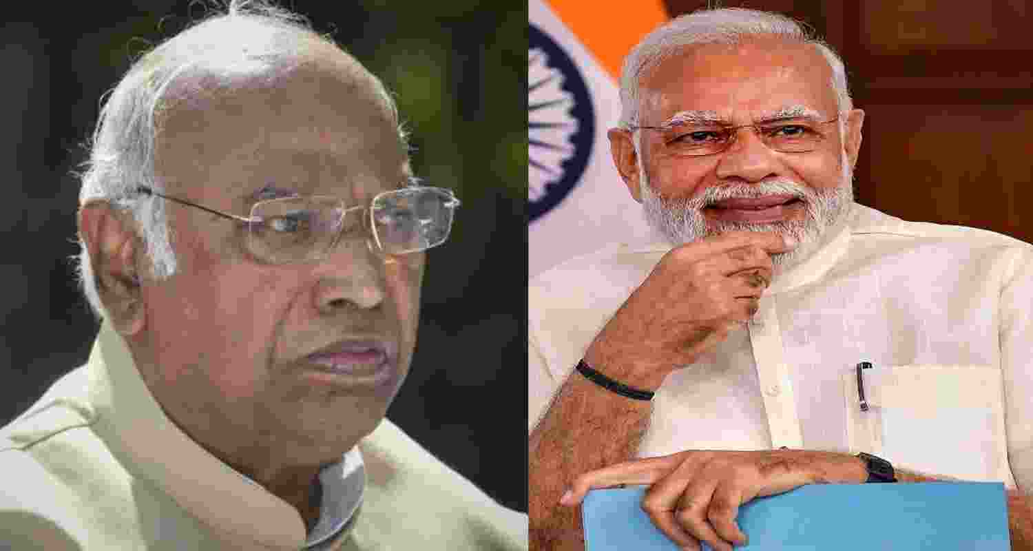 Kharge (left) and PM Modi (right). Kharge (left) and PM Modi (right).