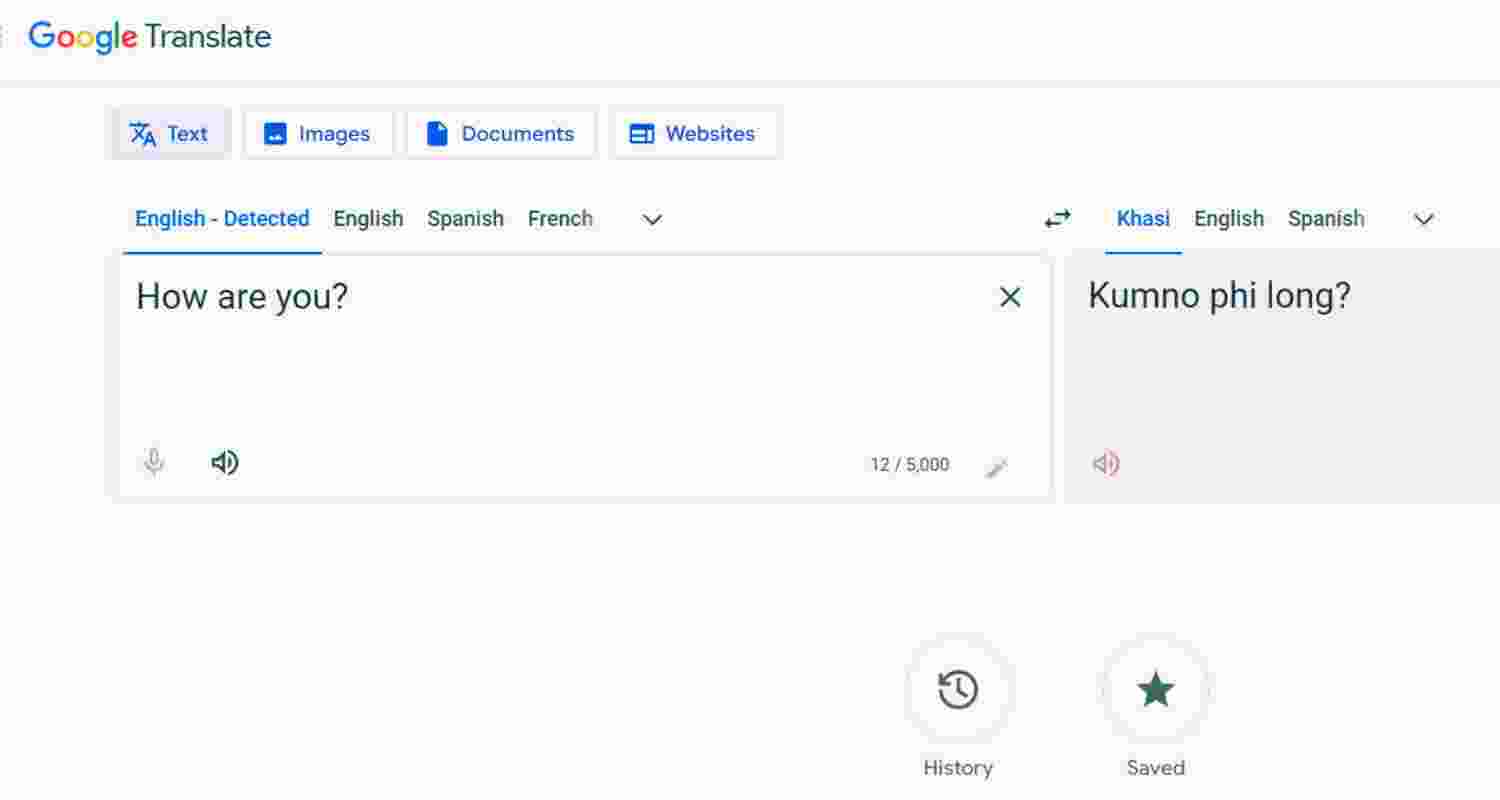 An English sentence translated into Khasi using Google Translate. An English sentence translated into Khasi using Google Translate.