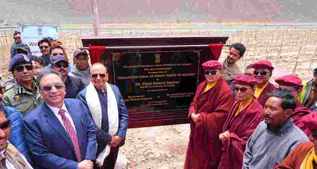 Ladakh Lieutenant Governor Vinai Kumar Saxena with senior administrative and departmental officials during the inauguration of the high-altitude Mahey Tokpo-Raldho irrigation canal project in the Changthang region of Ladakh on Thursday. Ladakh Lieutenant Governor Vinai Kumar Saxena with senior administrative and departmental officials during the inauguration of the high-altitude Mahey Tokpo-Raldho irrigation canal project in the Changthang region of Ladakh on Thursday.