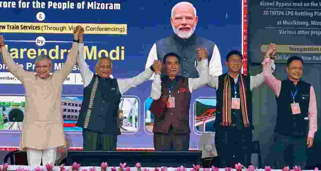 Mizoram Chief Minister Lalduhoma with Railway Minister Ashwini Vaishnaw at the inauguration of the state’s first railway line on Saturday Mizoram Chief Minister Lalduhoma with Railway Minister Ashwini Vaishnaw at the inauguration of the state’s first railway line on Saturday