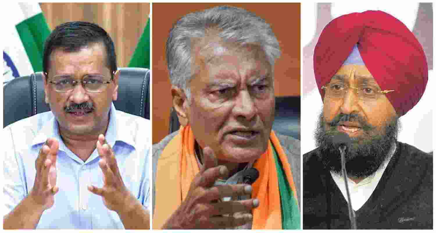 Arvind Kejriwal, Sunil Jakhar, and Partap Singh Bajwa. Arvind Kejriwal, Sunil Jakhar, and Partap Singh Bajwa.