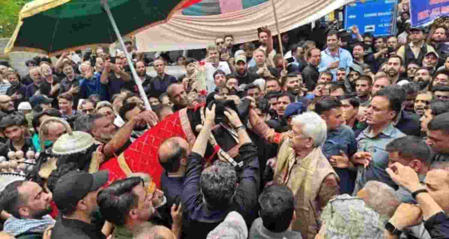 LG Manoj Sinha walks with mourners in Muharram procession in Srinagar on Sunday. LG Manoj Sinha walks with mourners in Muharram procession in Srinagar on Sunday.