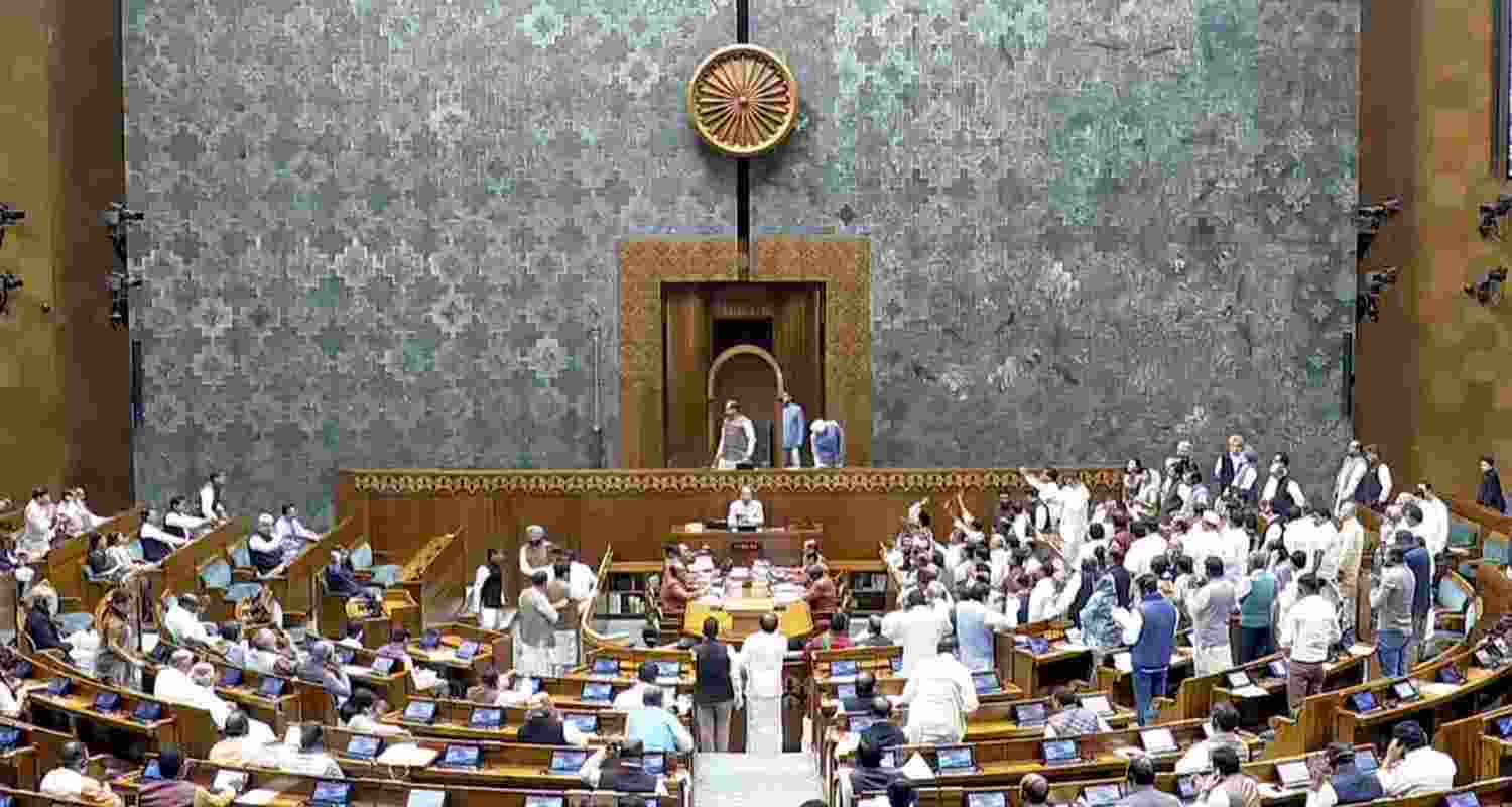 Protests at the Lok Sabha. Screengrab via Sansad TV. Protests at the Lok Sabha. Screengrab via Sansad TV.