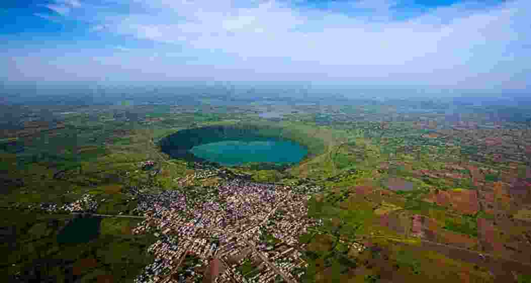 An aerial view of the Lonar Lake in Maharashtra's Buldhana district. An aerial view of the Lonar Lake in Maharashtra's Buldhana district.