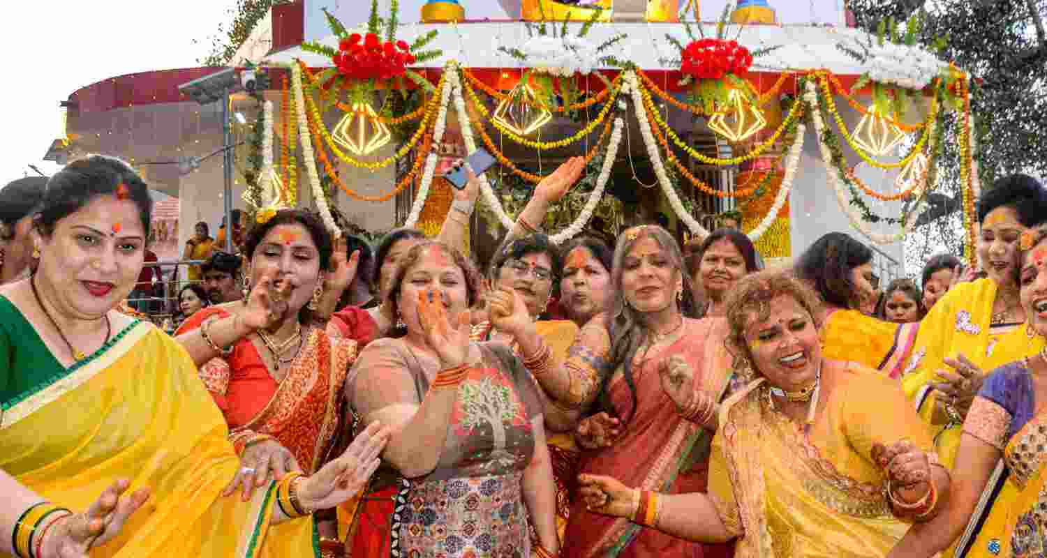 Devotees take part in a procession on the eve of 'Maha Shivratri' festival, at Jageshwar Mahadev temple in Kanpur, Tuesday, Feb. 25, 2025. Devotees take part in a procession on the eve of 'Maha Shivratri' festival, at Jageshwar Mahadev temple in Kanpur, Tuesday, Feb. 25, 2025.