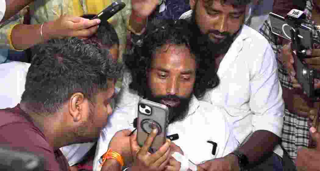 Student leader Devendra Nath Mahto speaks to climate activist Sonam Wangchuk over a video call during his indefinite hunger strike in Ranchi on Wednesday. Student leader Devendra Nath Mahto speaks to climate activist Sonam Wangchuk over a video call during his indefinite hunger strike in Ranchi on Wednesday.