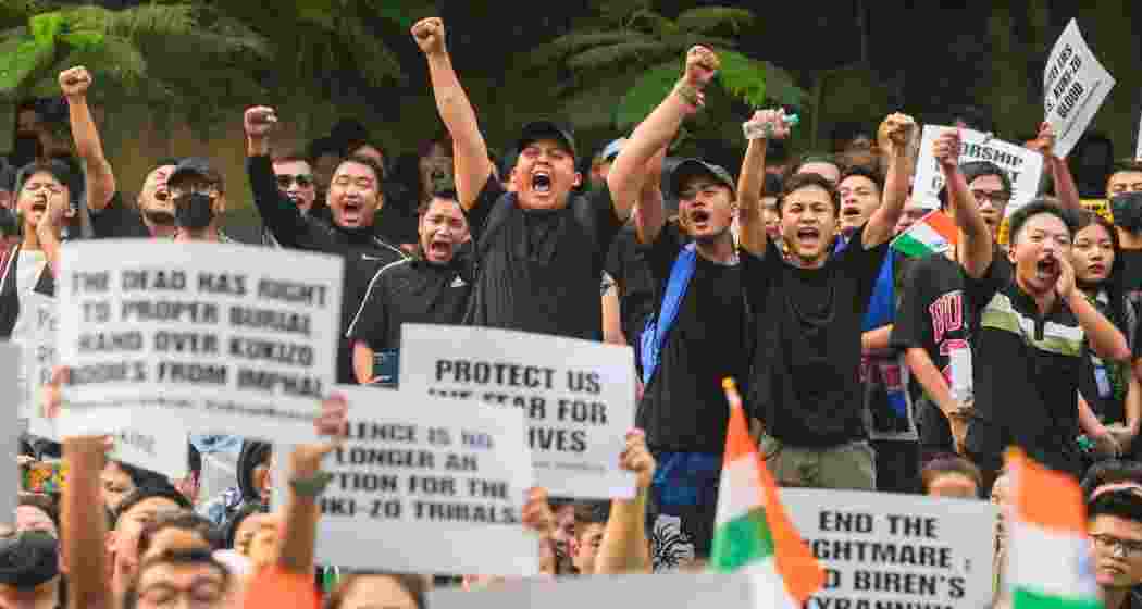 Protestors in Manipur. Protestors in Manipur.