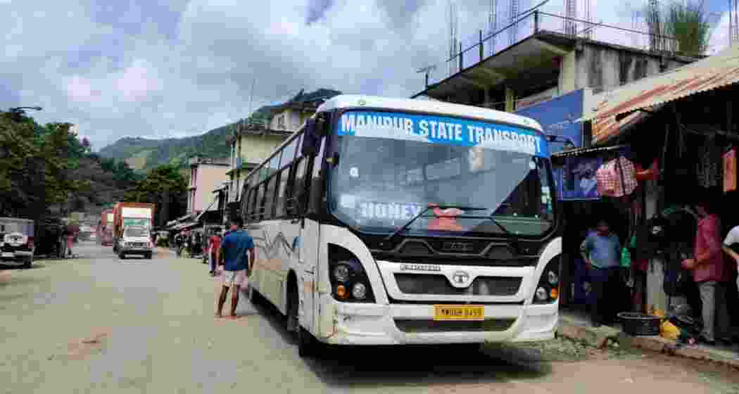 A Manipur State Transport bus ready to ferry passengers near Phougakchao Ikhai in Bishnupur district A Manipur State Transport bus ready to ferry passengers near Phougakchao Ikhai in Bishnupur district