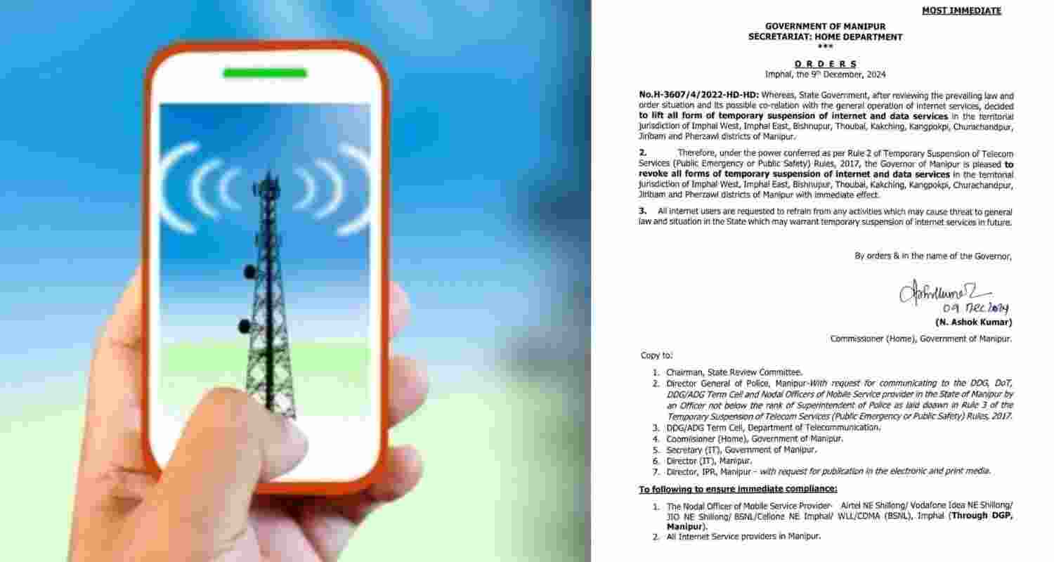 Manipur govt withdraws mobile internet ban in nine districts Manipur govt withdraws mobile internet ban in nine districts