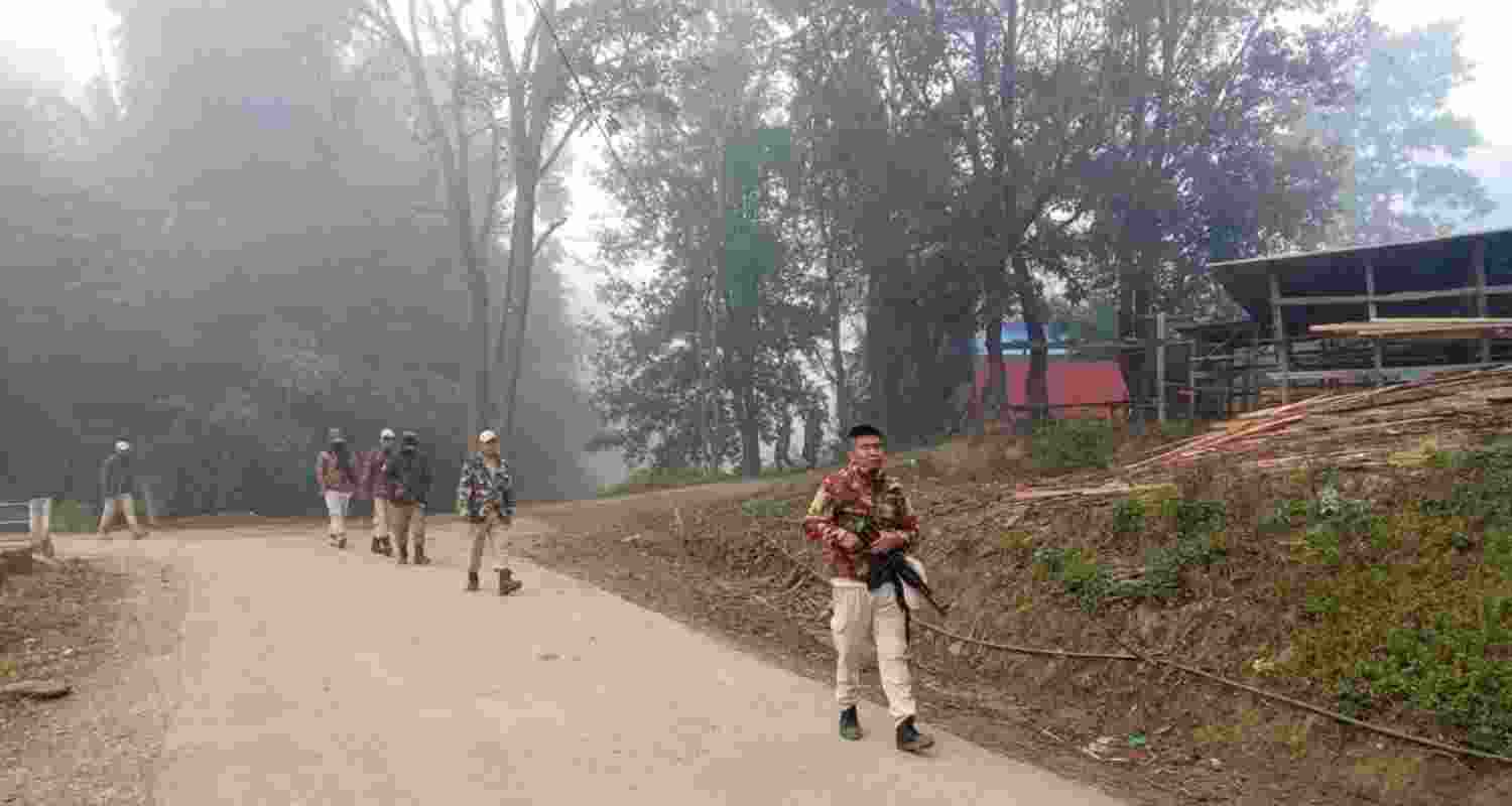 A joint team of police and the CRPF conducting a search operation in Phayeng area on Thursday. A joint team of police and the CRPF conducting a search operation in Phayeng area on Thursday.