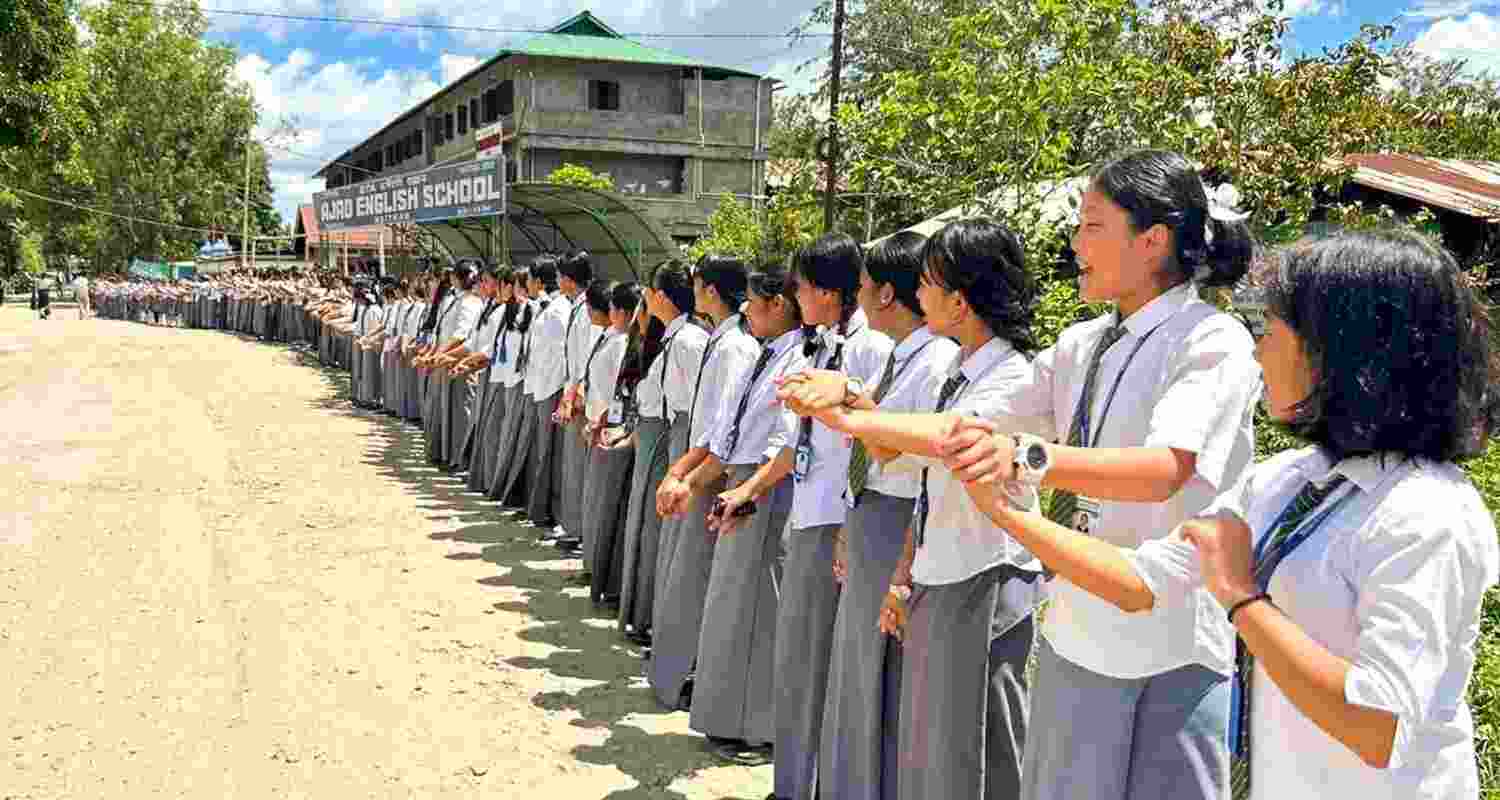 File Photo of Manipuri schoolchildren protesting against militant violence, dated September 2024. File Photo of Manipuri schoolchildren protesting against militant violence, dated September 2024.