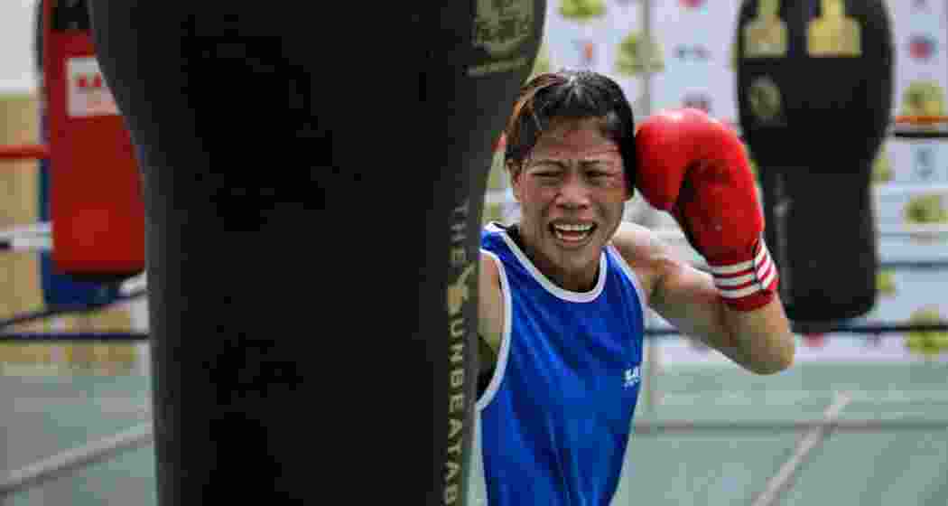 Indian boxer Mary Kom in action during a practise session. Indian boxer Mary Kom in action during a practise session.