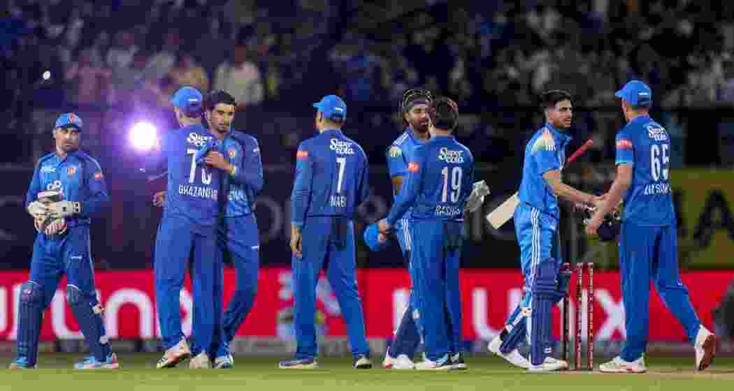 India's captain Shubman Gill and KL Rahul greets Afghanistan's players after winning an ODI cricket match between India and Afghanistan, in Dharamshala, Himachal Pradesh, on Saturday. India's captain Shubman Gill and KL Rahul greets Afghanistan's players after winning an ODI cricket match between India and Afghanistan, in Dharamshala, Himachal Pradesh, on Saturday.