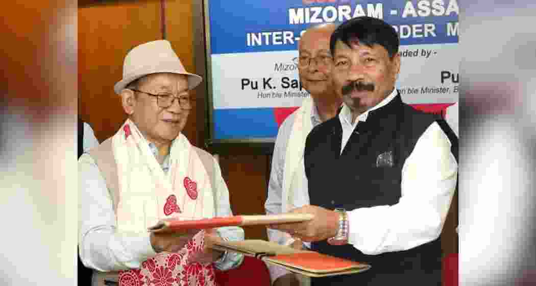 Assam minister Atul Bora meets Mizoram Home Minister K Sapdanga. Assam minister Atul Bora meets Mizoram Home Minister K Sapdanga.
