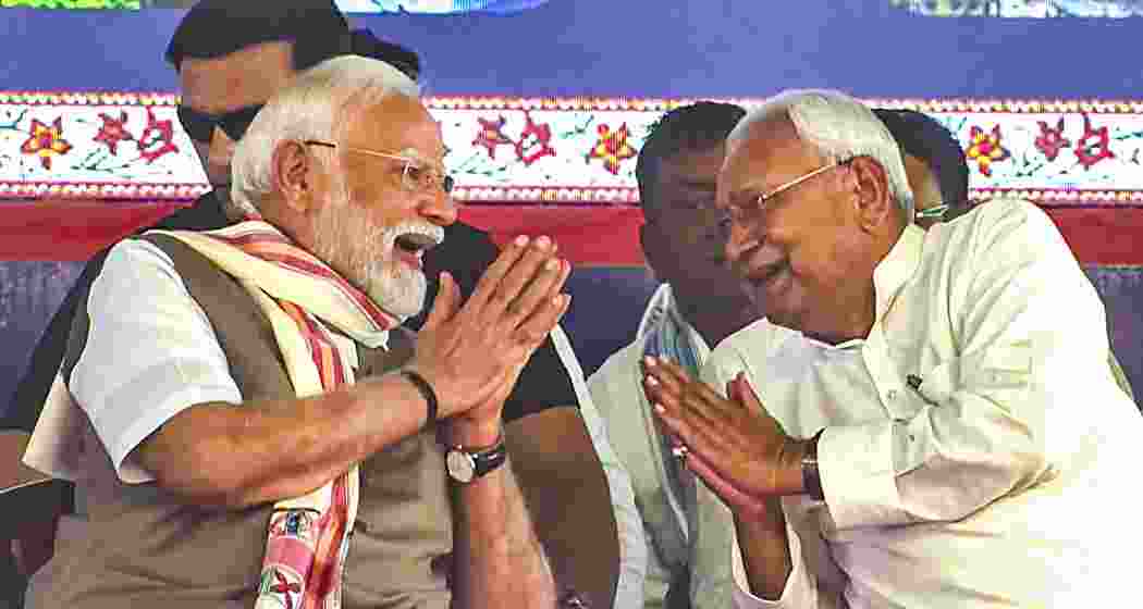 Prime Minister Narendra Modi and Bihar Chief Minister Nitish Kumar during a public meeting, in Rohtas district, Bihar, on Friday. Prime Minister Narendra Modi and Bihar Chief Minister Nitish Kumar during a public meeting, in Rohtas district, Bihar, on Friday.