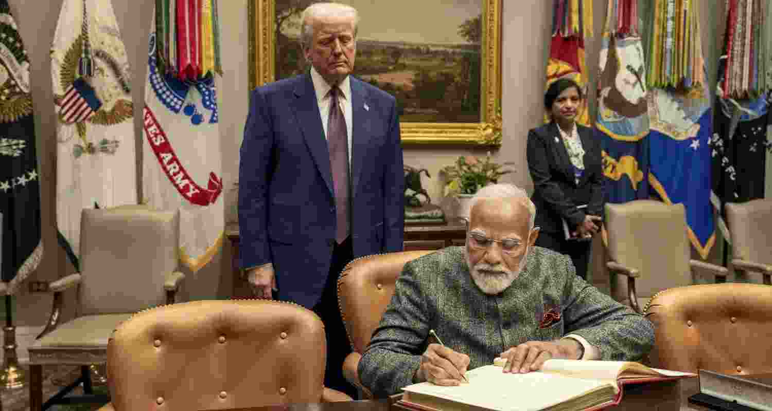 In this image posted by @POTUS via X on Feb. 14, 2025, Prime Minister Narendra Modi during a meeting with US President Donald Trump at the White House, in Washington, DC, USA. In this image posted by @POTUS via X on Feb. 14, 2025, Prime Minister Narendra Modi during a meeting with US President Donald Trump at the White House, in Washington, DC, USA.
