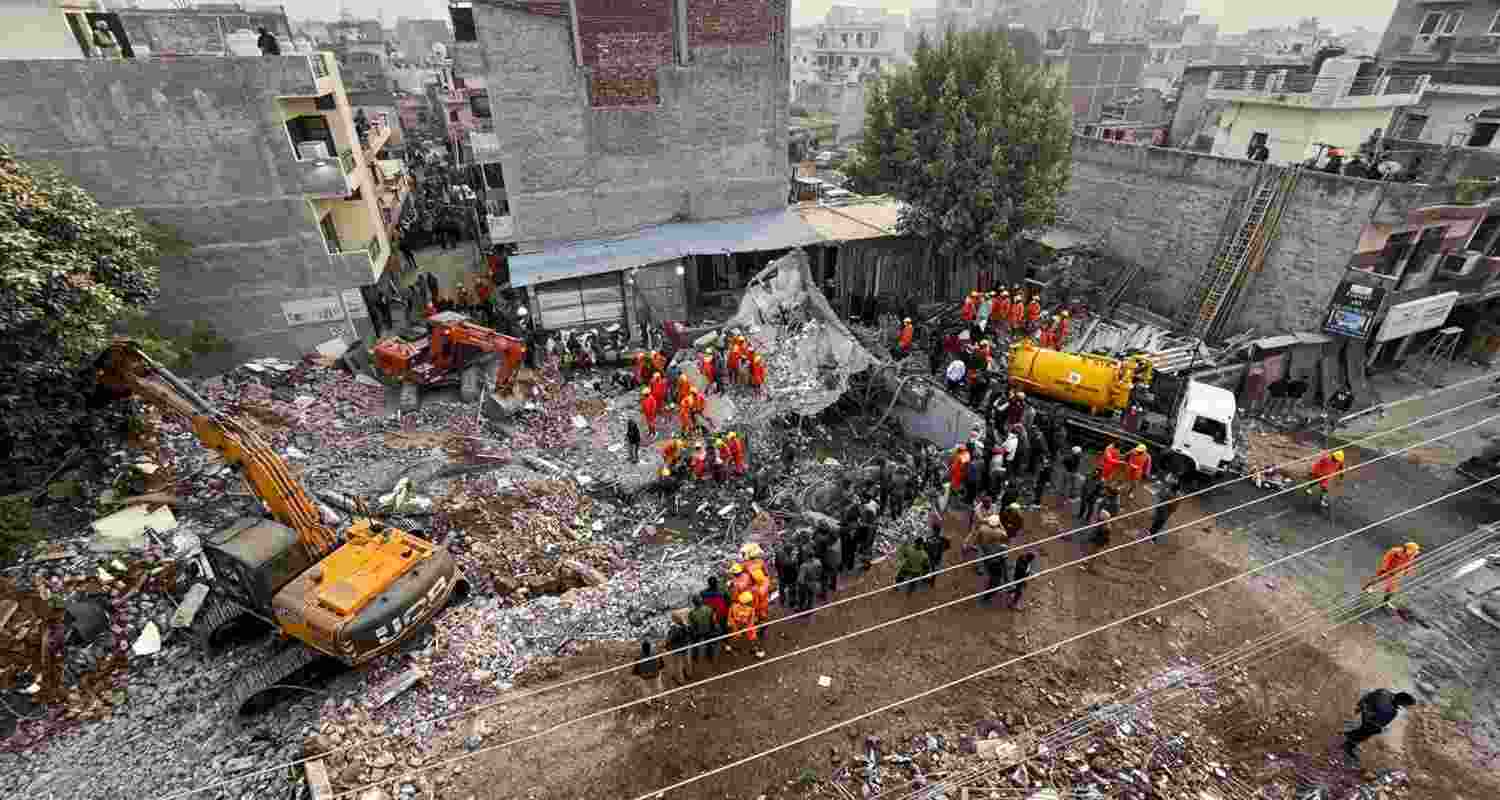 Rescue operation continues after a multi-storey building collapsed on Saturday evening, at Sohana village in Punjab's Mohali district, Sunday. Rescue operation continues after a multi-storey building collapsed on Saturday evening, at Sohana village in Punjab's Mohali district, Sunday.