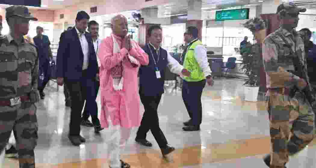 RSS chief Mohan Bhagwat arrives in Imphal for a three-day visit to review organisational work and meet community leaders in a state still recovering from the 2023 ethnic unrest. RSS chief Mohan Bhagwat arrives in Imphal for a three-day visit to review organisational work and meet community leaders in a state still recovering from the 2023 ethnic unrest.
