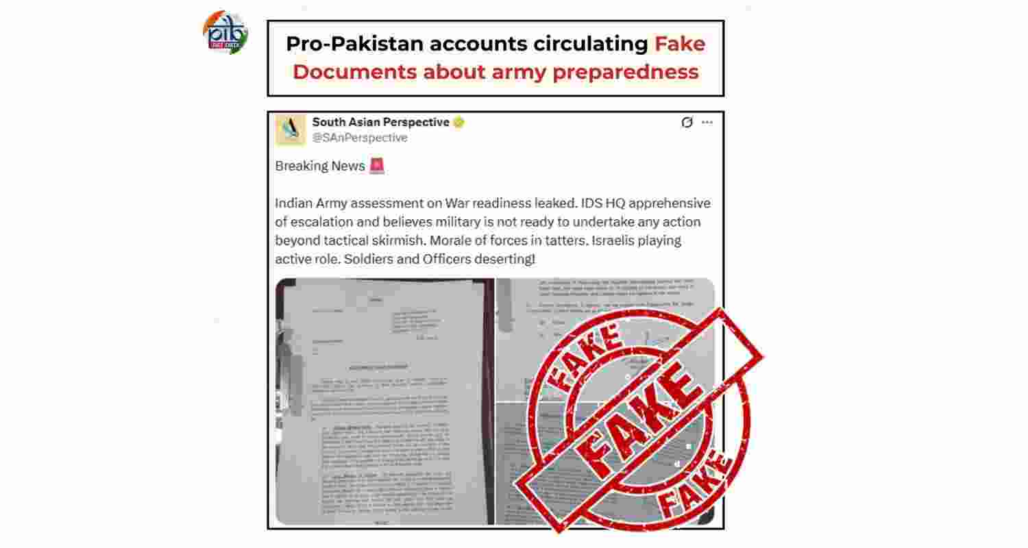 PIB Fact Check debunks fake claims by pro-Pakistan accounts about leaked Indian Army documents. PIB Fact Check debunks fake claims by pro-Pakistan accounts about leaked Indian Army documents.