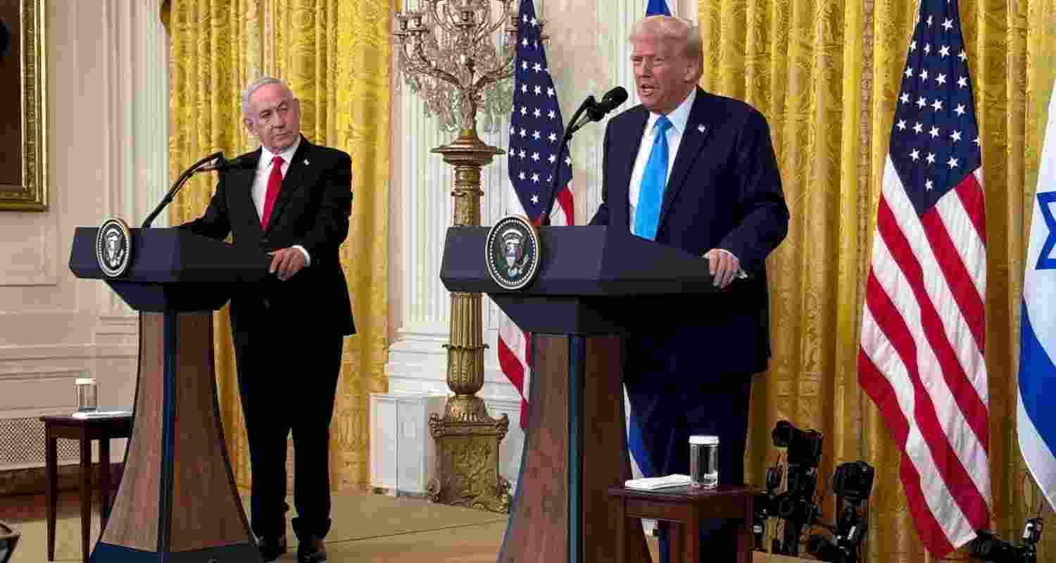 US President Donald Trump and Israeli Prime Minister Benjamin Netanyahu during an address at the white house, February 5. US President Donald Trump and Israeli Prime Minister Benjamin Netanyahu during an address at the white house, February 5.