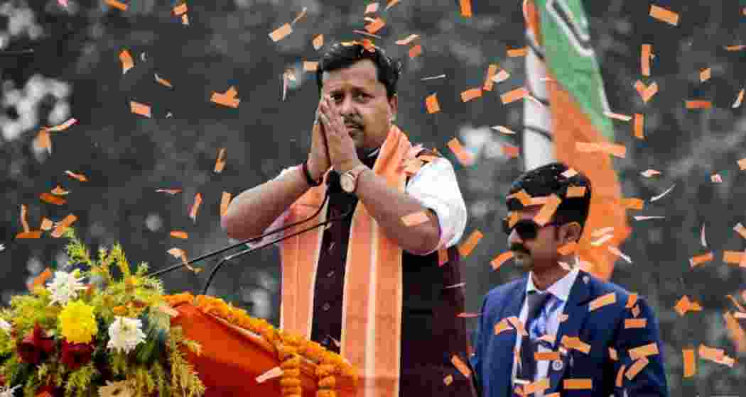 BJP national president, Nitin Nabin greets supporters during a rally. BJP national president, Nitin Nabin greets supporters during a rally.