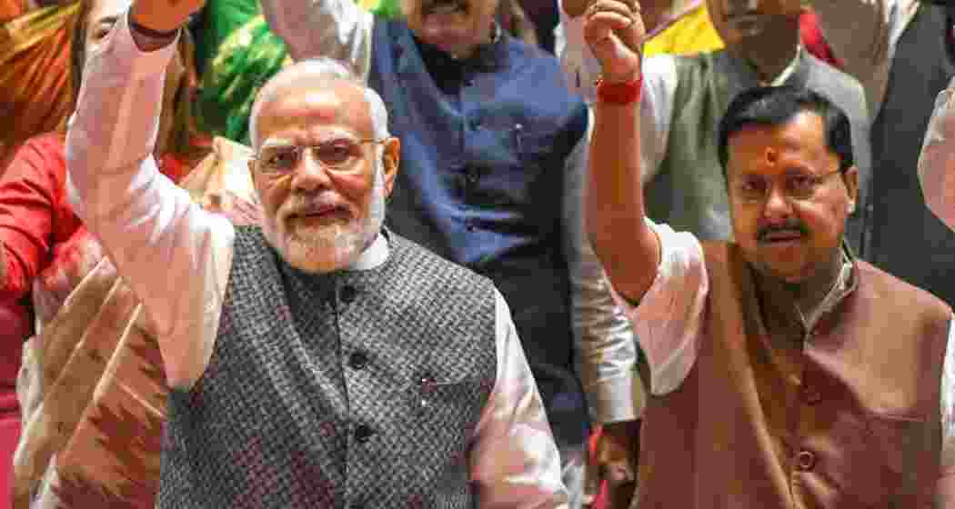 BJP president Nitin Nabin with Prime Minister Narendra Modi at an event in New Delhi. BJP president Nitin Nabin with Prime Minister Narendra Modi at an event in New Delhi.