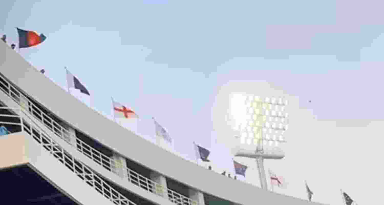 Screengrab showing no Indian flag at the Karachi stadium. Screengrab showing no Indian flag at the Karachi stadium.