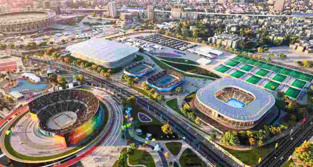 A prototype unveiled by the IOC of the Olympic Village in Ahmedabad, Gujarat. A prototype unveiled by the IOC of the Olympic Village in Ahmedabad, Gujarat.