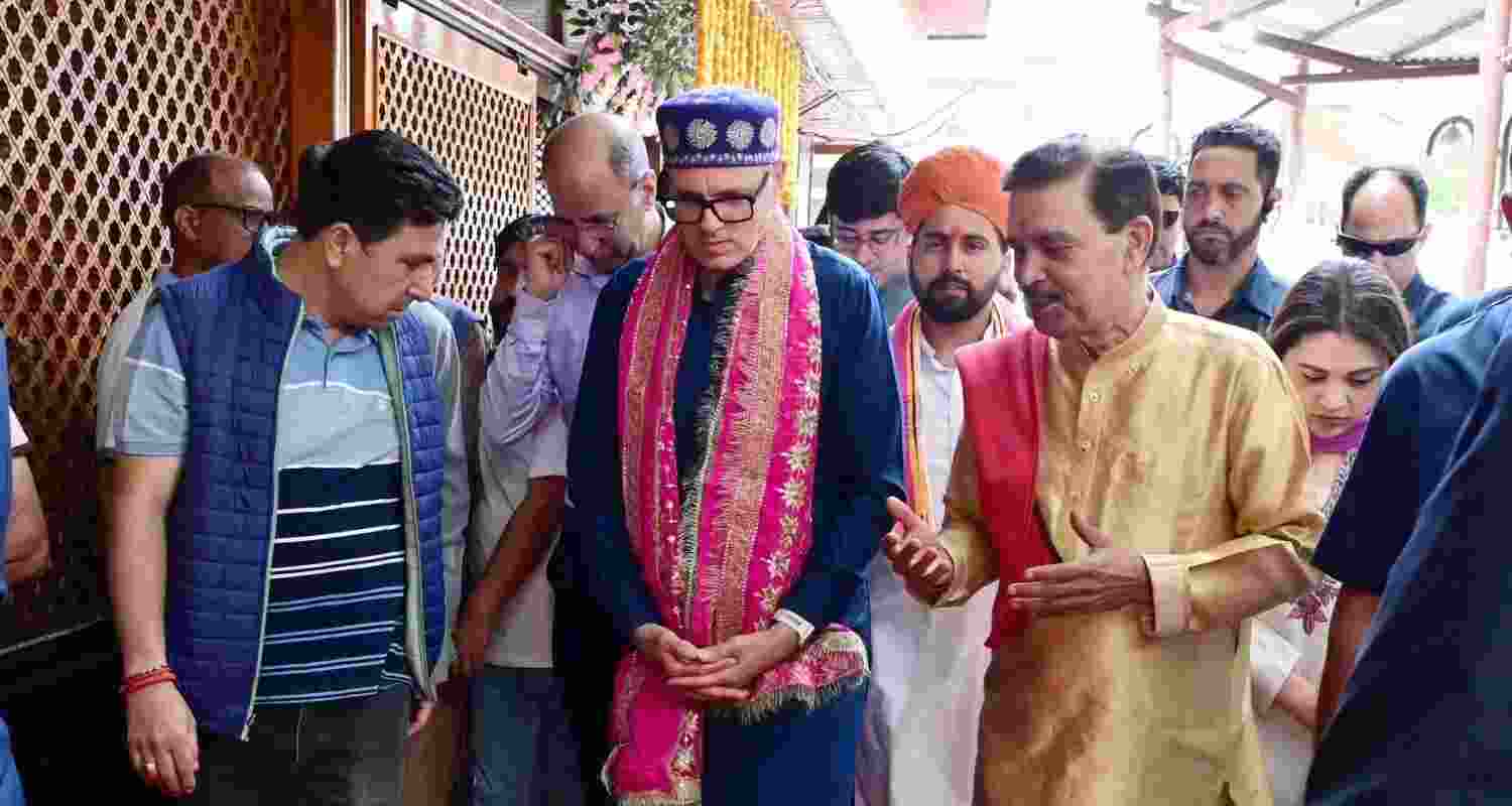 Jammu and Kashmir Chief Minister Omar Abdullah reviews arrangements for devotees during a visit to the Kheer Bhawani shrine in Ganderbal district on Thursday. Jammu and Kashmir Chief Minister Omar Abdullah reviews arrangements for devotees during a visit to the Kheer Bhawani shrine in Ganderbal district on Thursday.