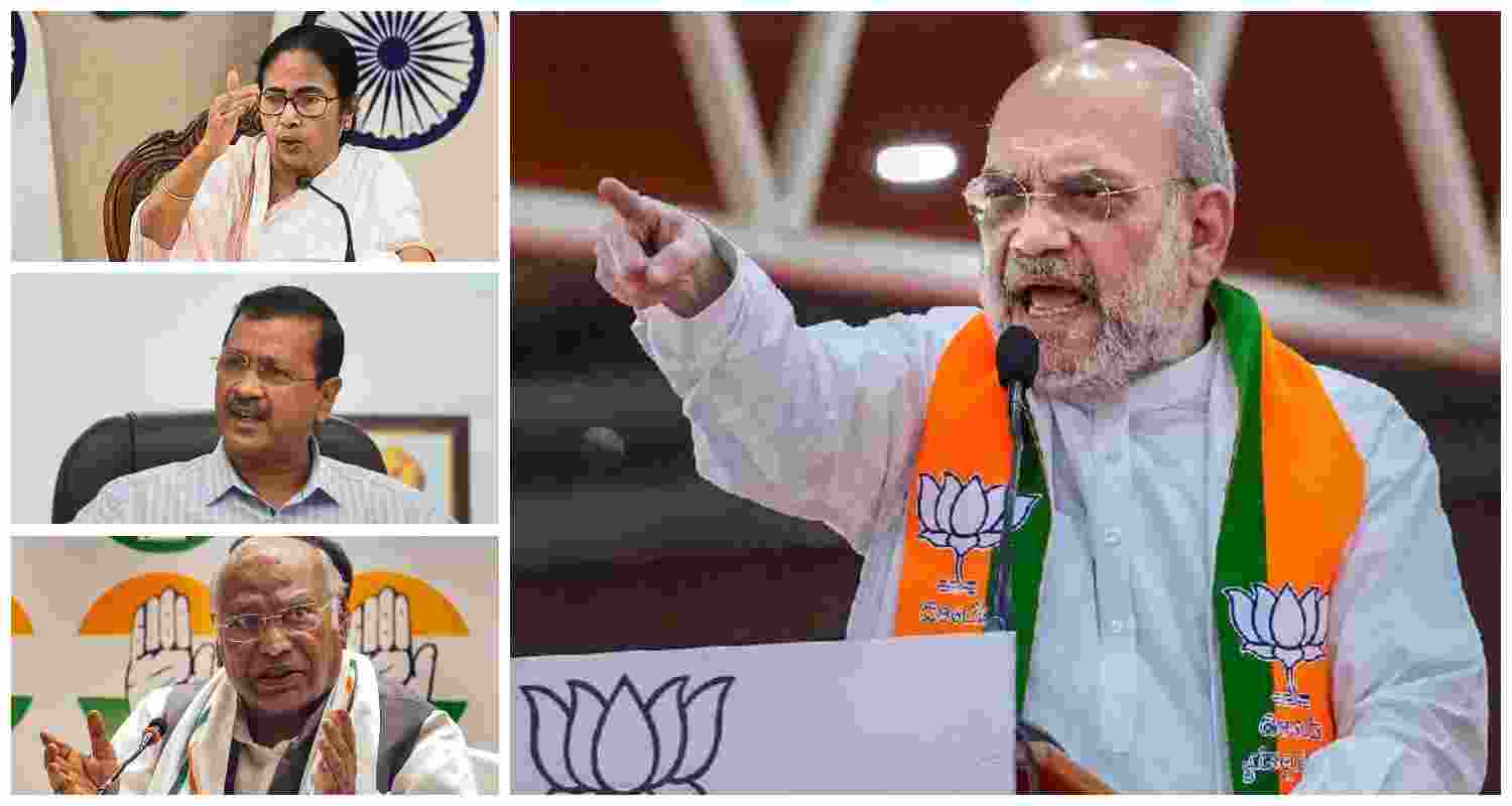 Opposition leaders Mamata, Kejriwal, and Kharge denounce Amit Shah's remarks on Ambedkar, demanding accountability from the Home Minister. Opposition leaders Mamata, Kejriwal, and Kharge denounce Amit Shah's remarks on Ambedkar, demanding accountability from the Home Minister.