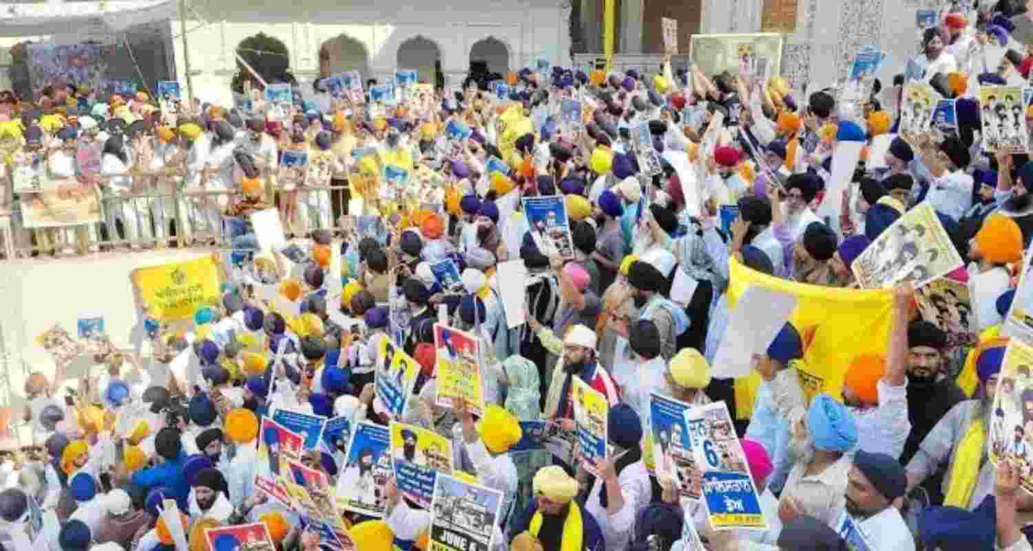 People gather at the Akal Takht Sahib in Amritsar during events marking the anniversary of Operation Blue Star on Saturday. People gather at the Akal Takht Sahib in Amritsar during events marking the anniversary of Operation Blue Star on Saturday.