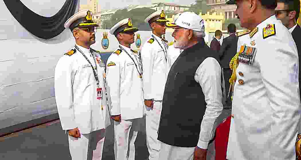 Prime Minister Narendra Modi during a ceremony to dedicate frontline naval combatants INS Surat, INS Nilgiri and INS Vaghsheer to the nation, at the Naval Dockyard in Mumbai on Wednesday. Prime Minister Narendra Modi during a ceremony to dedicate frontline naval combatants INS Surat, INS Nilgiri and INS Vaghsheer to the nation, at the Naval Dockyard in Mumbai on Wednesday.
