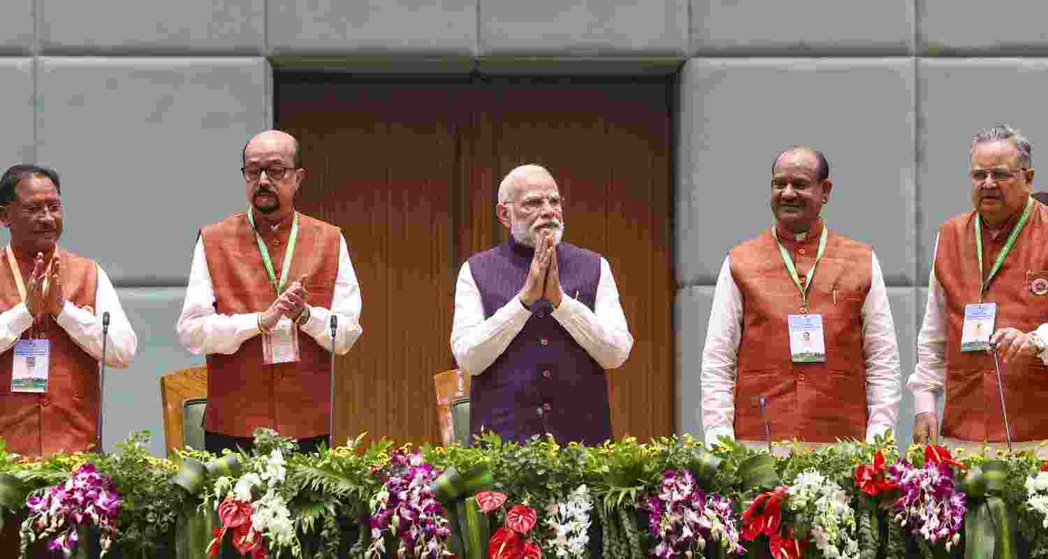 Prime Minister Narendra Modi with Lok Sabha Speaker Om Birla, Chhattisgarh Chief Minister Vishnu Deo Sai and others during inauguration of the new building of Chhattisgarh Legislative Assembly, in Nava Raipur Atal Nagar, Chhattisgarh. Prime Minister Narendra Modi with Lok Sabha Speaker Om Birla, Chhattisgarh Chief Minister Vishnu Deo Sai and others during inauguration of the new building of Chhattisgarh Legislative Assembly, in Nava Raipur Atal Nagar, Chhattisgarh.
