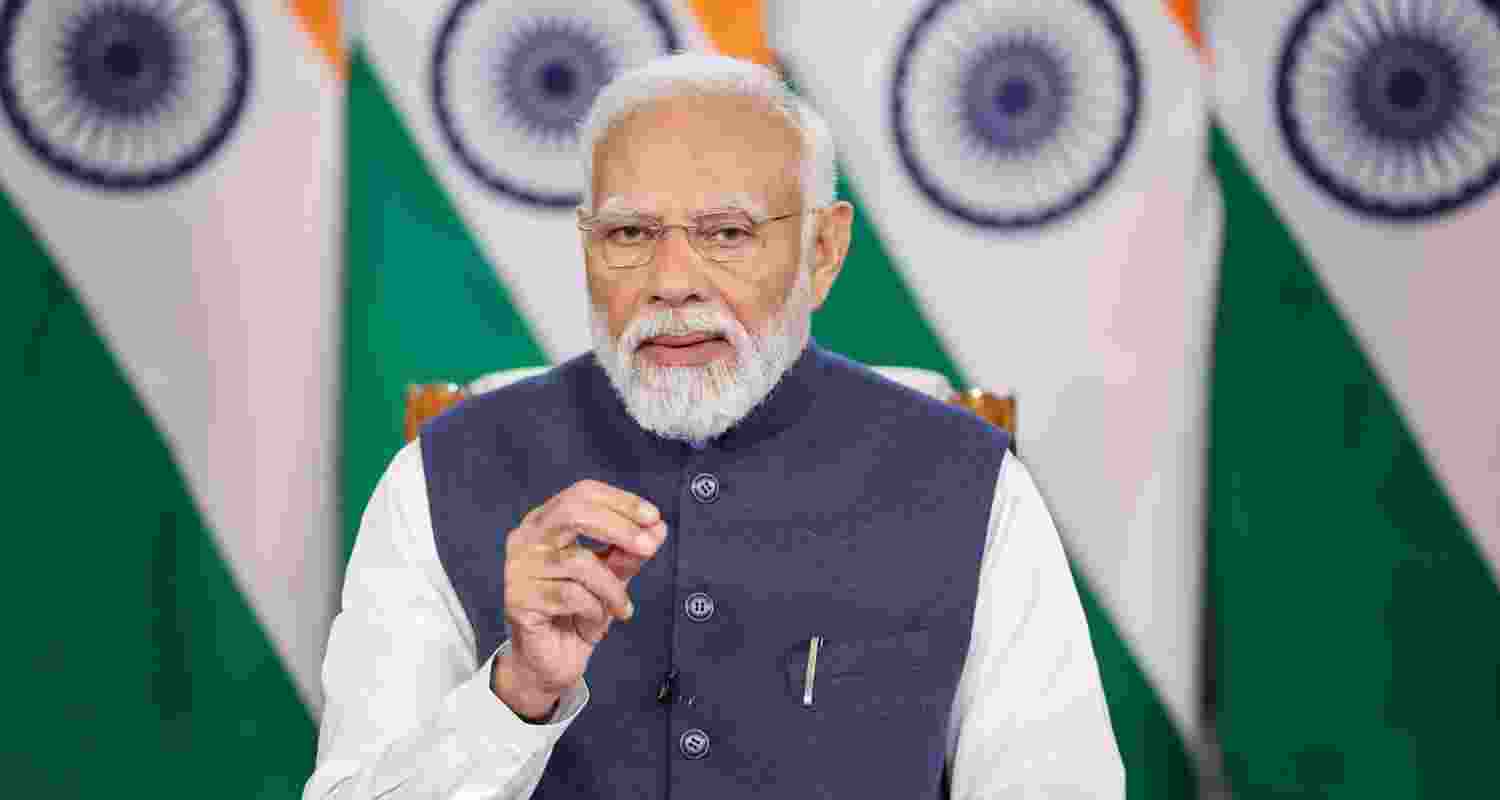 An image of PM Modi addressing the media. An image of PM Modi addressing the media.